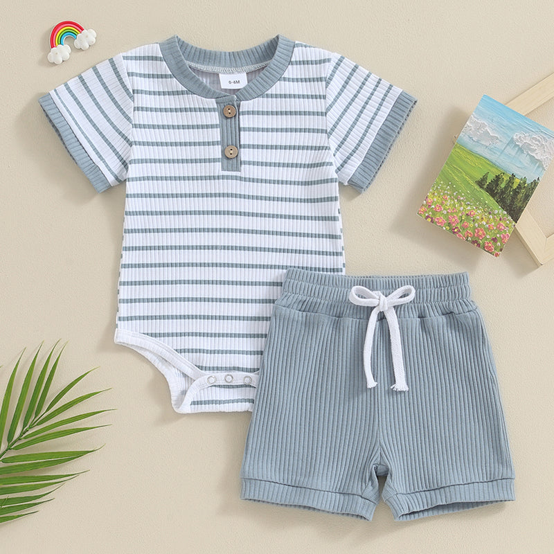 Baby 2 Piece Outfits Summer Striped Short Sleeve Romper and Elastic Shorts Set for Toddler Newborn Girl Boy