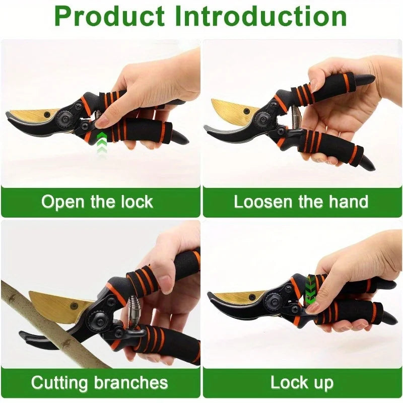 Pruning Shears with Ergonomic Black & Orange Handle - Heavy-Duty Garden Shears Classic Design, Durable Construction Portable Out