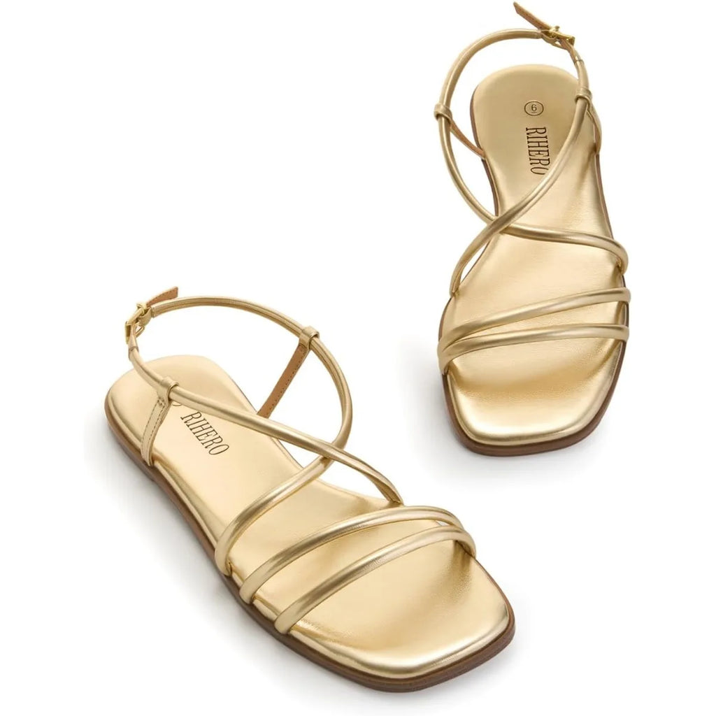 Women's Strappy Flat Sandals Summer Lace Up Open Toe Comfortable Slip-On Ankle Strap Sandals