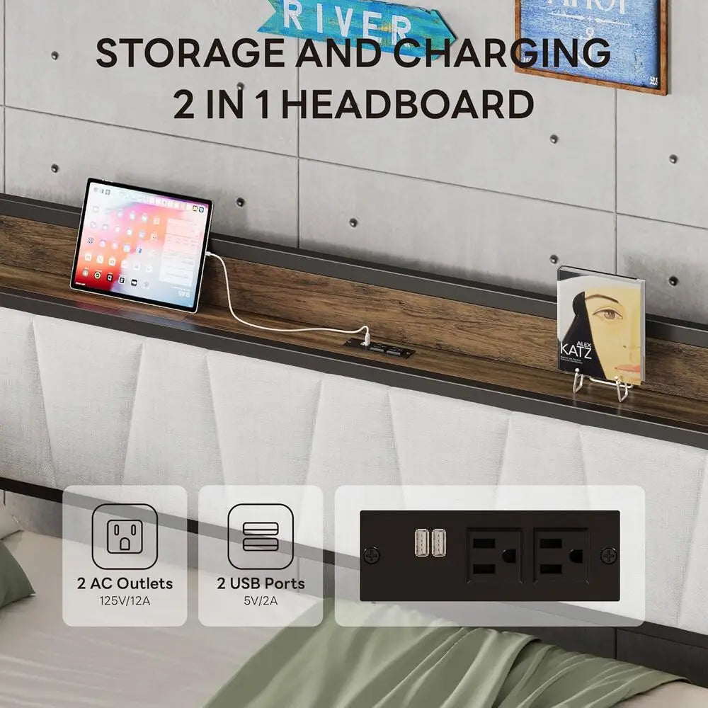 LIKIMIO Daybed with Trundle Bed, Bed Frame with Storage Headboard & USB Charging Station, Sofa Bed with Strong Support for Room