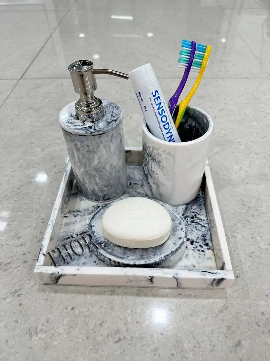 Vanity Countertop Accessory Set with Bathroom Toothbrush Holder Set Soap Dispenser Tumbler Soap Dish for Bathroom Home Decor