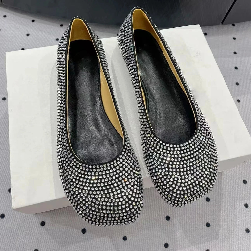 2025 Newest Spring Handmade BlingBling Blingbling Diamond Flats Ballet Dance Shoes Mary Janes Shallow Mouth Single Shoes Female