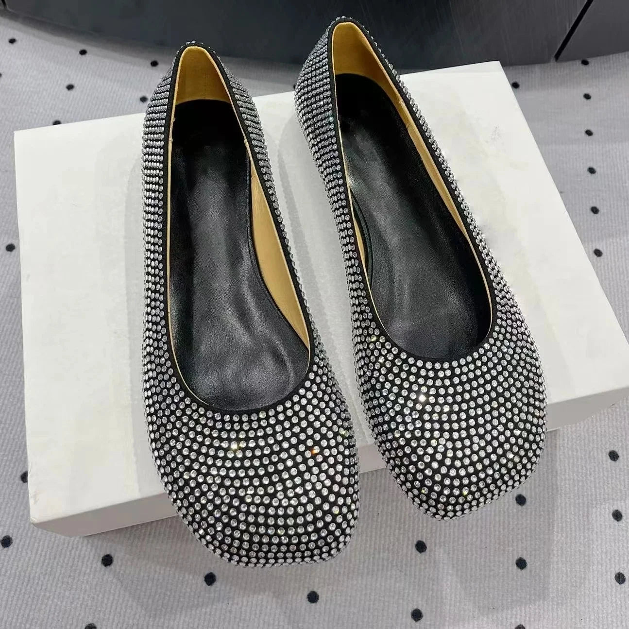 2025 Newest Spring Handmade BlingBling Blingbling Diamond Flats Ballet Dance Shoes Mary Janes Shallow Mouth Single Shoes Female