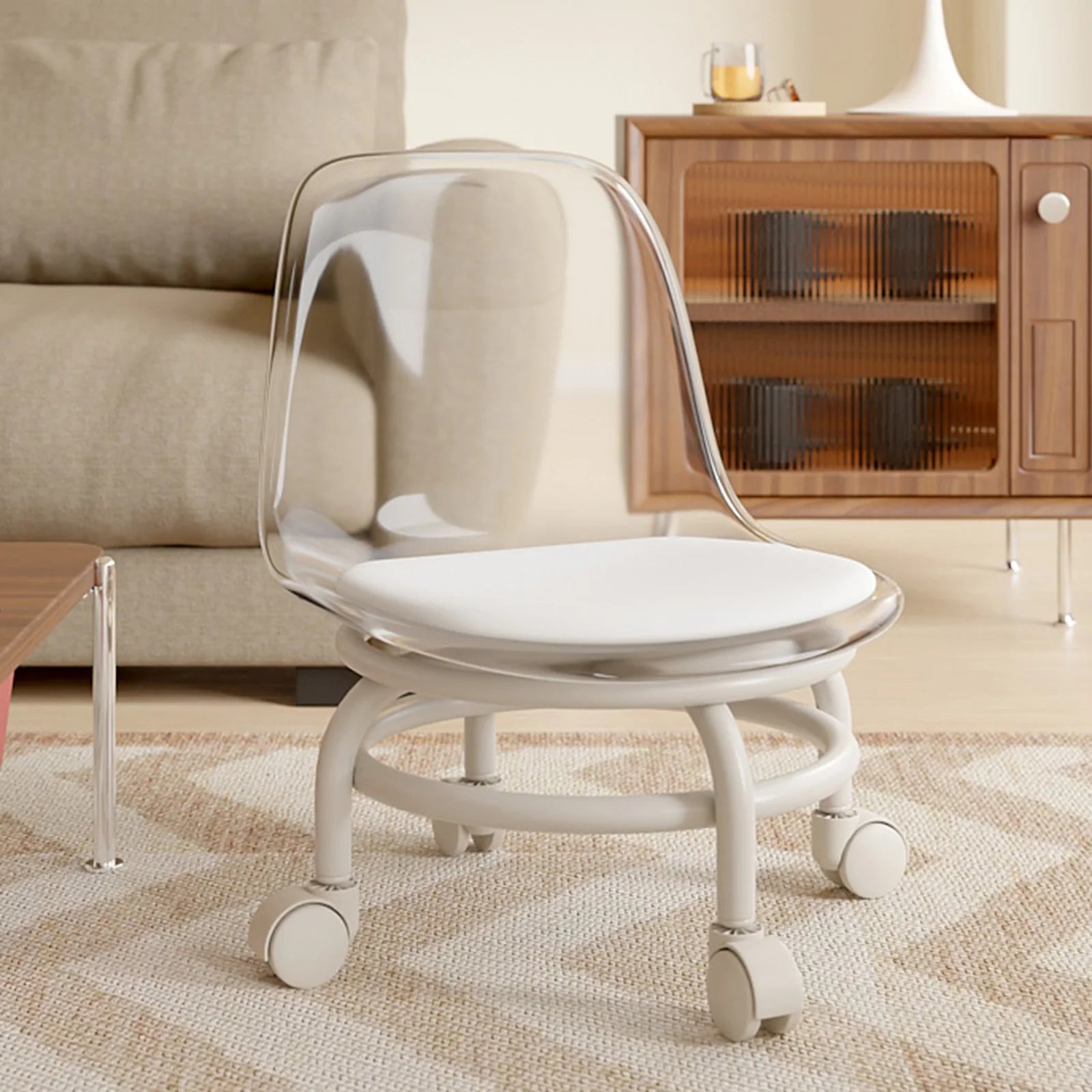 Universal wheel small stool household pulley low stool backrest strong and durable portable outdoor mobile small bench