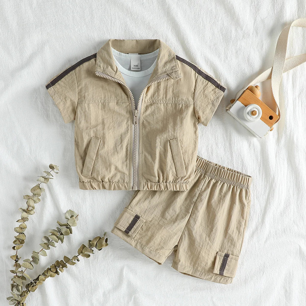 Bbaby Boys For 1-3Y Set 2025 Summer Cool  Boys' Zipper Short Sleeve Coat Sports Shorts Kids Clothing Suits Casual Daily Wear