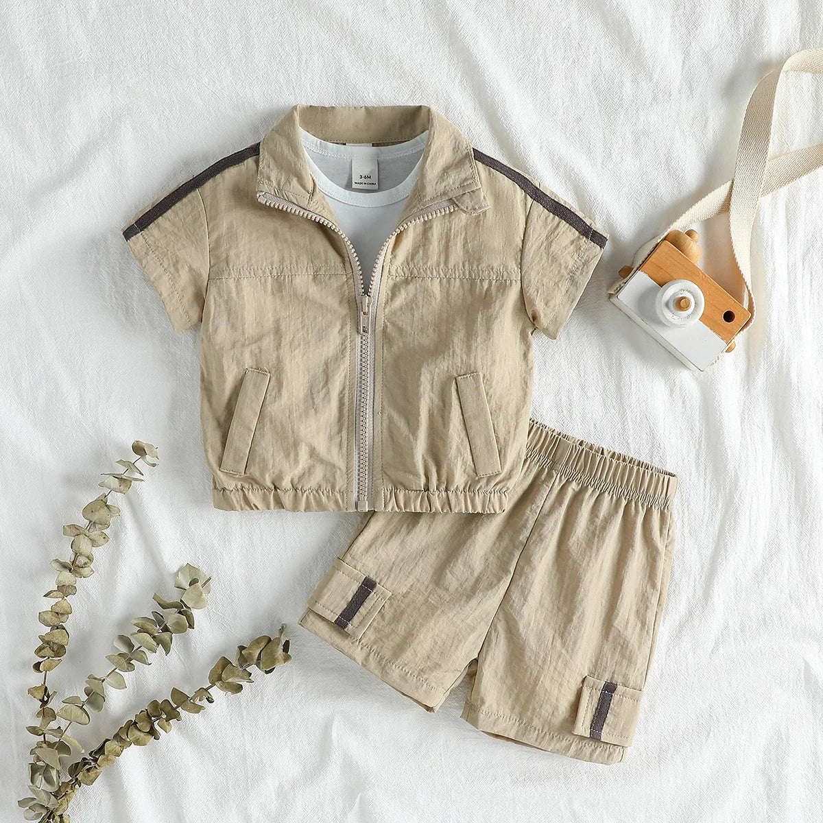 Bbaby Boys For 1-3Y Set 2025 Summer Cool  Boys' Zipper Short Sleeve Coat Sports Shorts Kids Clothing Suits Casual Daily Wear