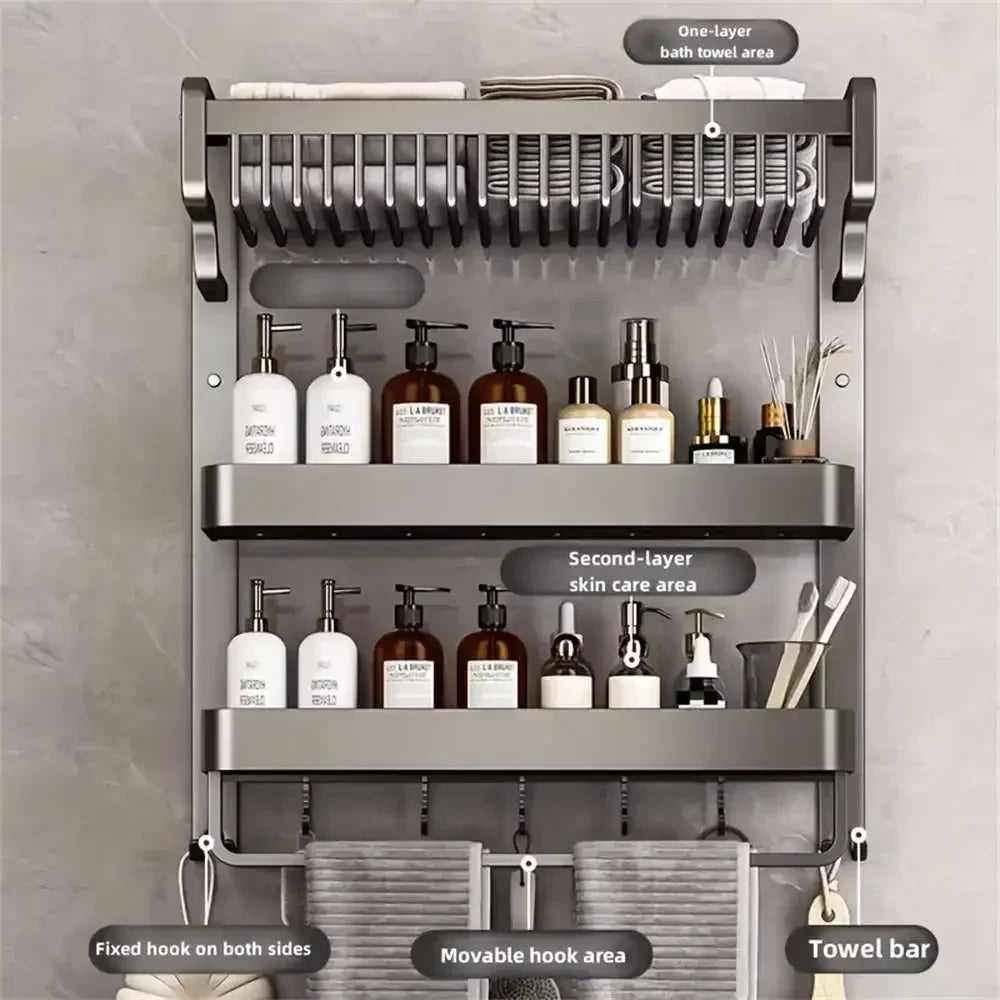 Bathroom Space Storage Towel Items Storage Rack Shampoo Bottle Mouthwash Cup Triple Shelf Wall Hooks Bathroom Accessories