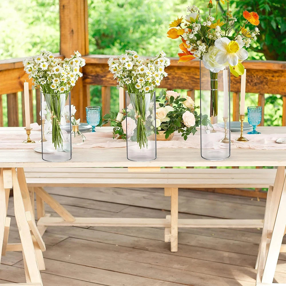 4 6 8 Inch Clear Glass Cylinder Vases for Centerpieces Floating Candles Holders Clear Cylinder Flower Vases Bulk for Wedding