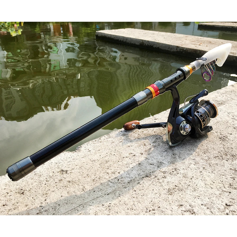 1.8-3.6m Spinning Fishing Rod Reel Combo Travel Carbon Sea Pole 5.2:1 Gear Ratio Metal Spool Wheel with Line Kits for Bass Carp