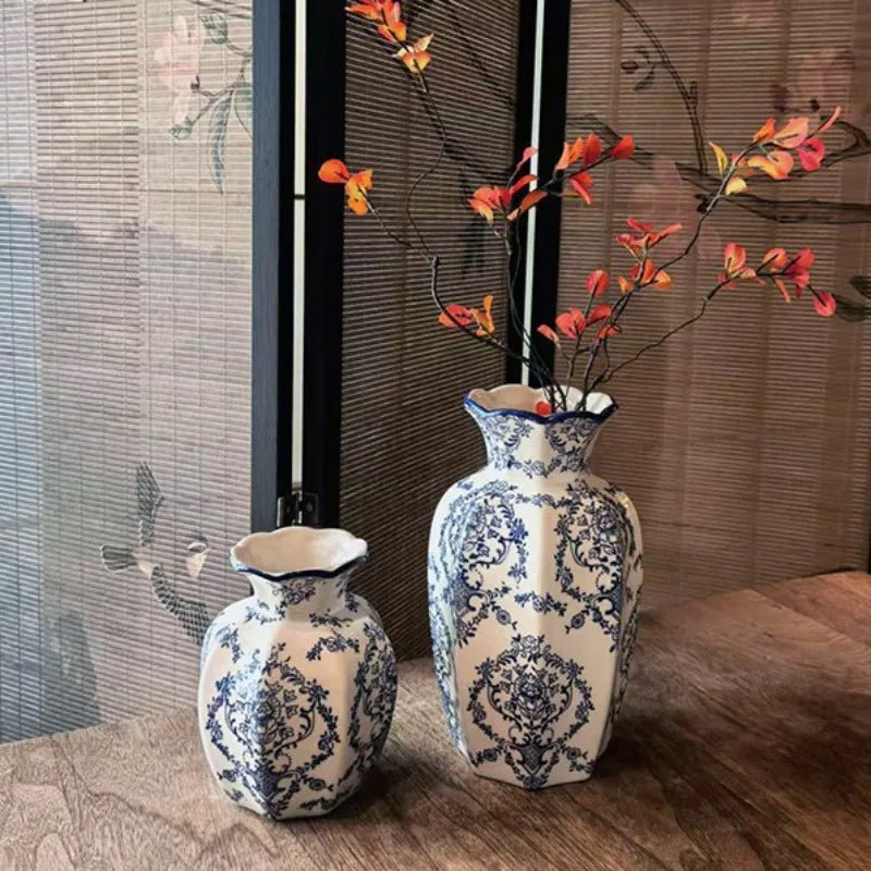 1PCS  Hand-Painted Blue and White Porcelain Vase Elegant Home Decor for Living Room Entryway Desktop Flower Arrangement Display