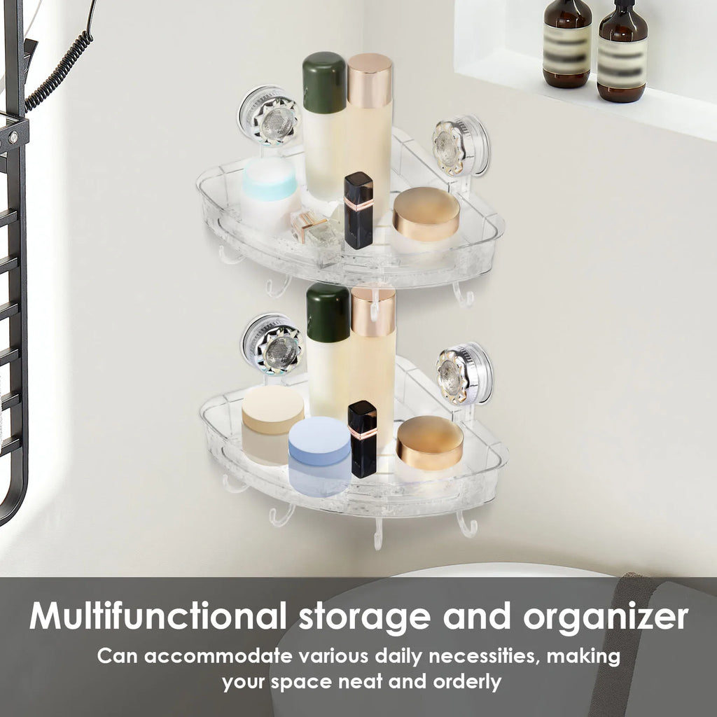 2Pcs Shower Corner Shelf Wall Mounted Suction Cup Storage Rack No Drill Bathroom Shampoo Cosmetic Organizer Holder