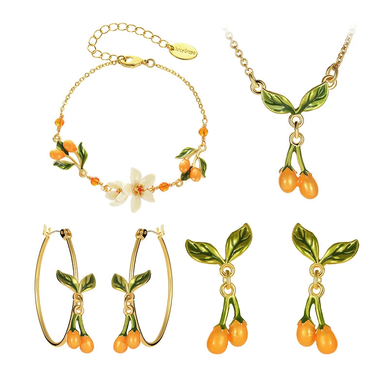 Juicy Grape Fine Jewery Set for Women 2024 New Trend Orange Blossom Jewery Accessory Original Design Birthday Christmas Gifts