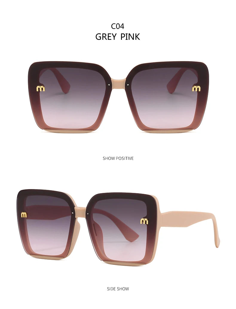 Brand Sunglasses Women's Square Classic Large Frame Fashion Men's Rectangular Letter Design Retro Sun Glasses UV400