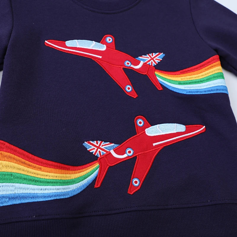 Baby Boys Kids Clothes 2025 New Autumn Spring Children's Clothing Embroidery Cartoon Rainbow Aircraft Sweatshirts