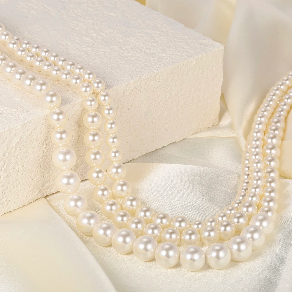 18K Gold Plated Multi-Layered Imitation Pearl Long Sweater Chain Necklace for Women Vintage Body Chain Party Wear Accessories