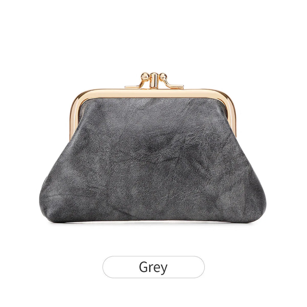 Cute Clip Lock Women's Coin Purse Retro Solid Color Bifold Kiss Lock Small Wallet Simple PU Leather Lipstick Portable Pocket Bag