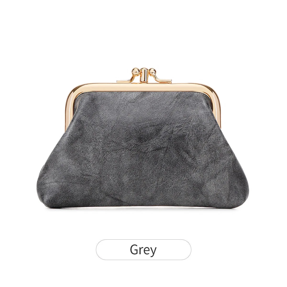 Cute Clip Lock Women's Coin Purse Retro Solid Color Bifold Kiss Lock Small Wallet Simple PU Leather Lipstick Portable Pocket Bag