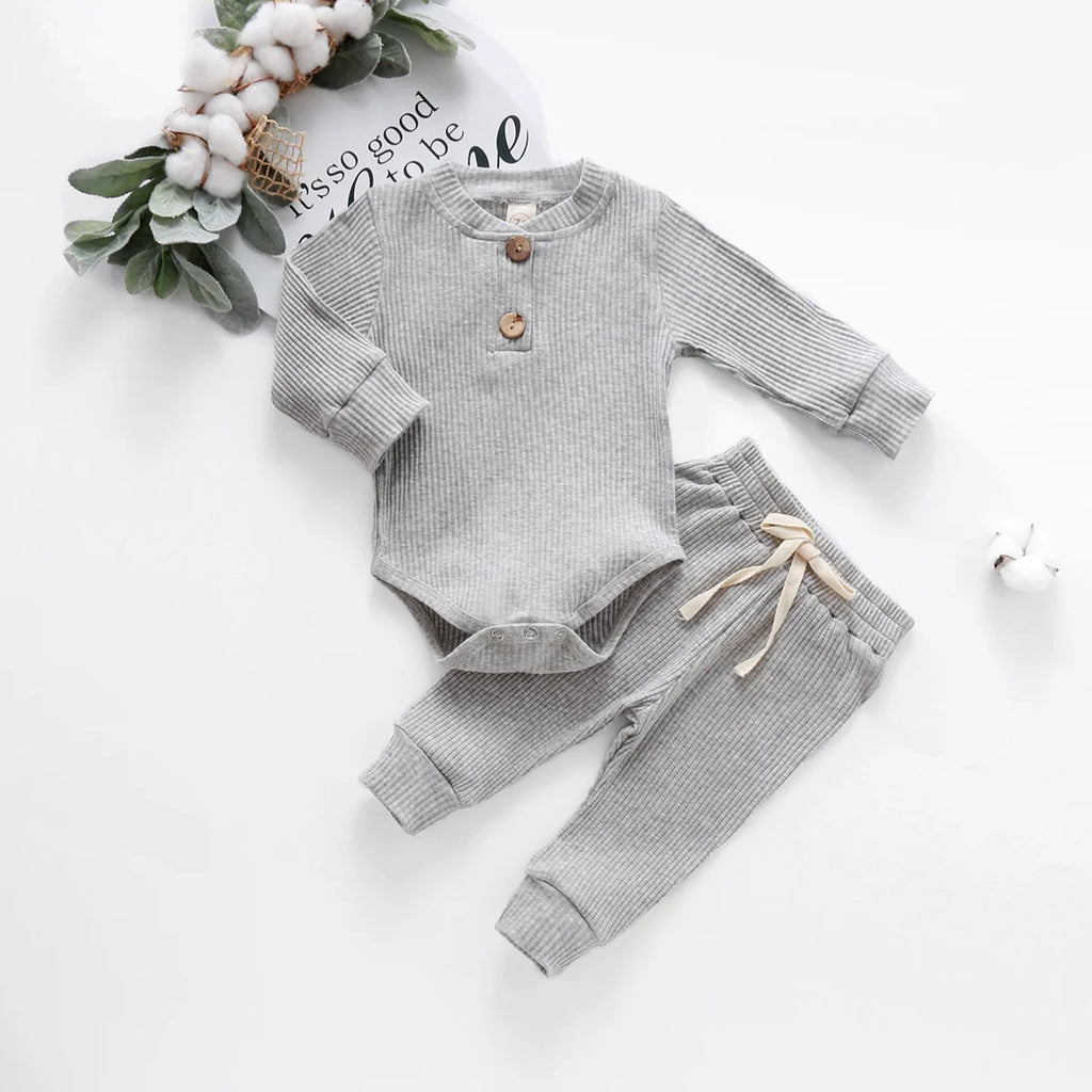 16 Colors Baby Solid Knit Sets Newborn Infant Girls Boys Fall Winter Long Sleeve Romper + Elastic Pants Toddler Outfit 0-24M