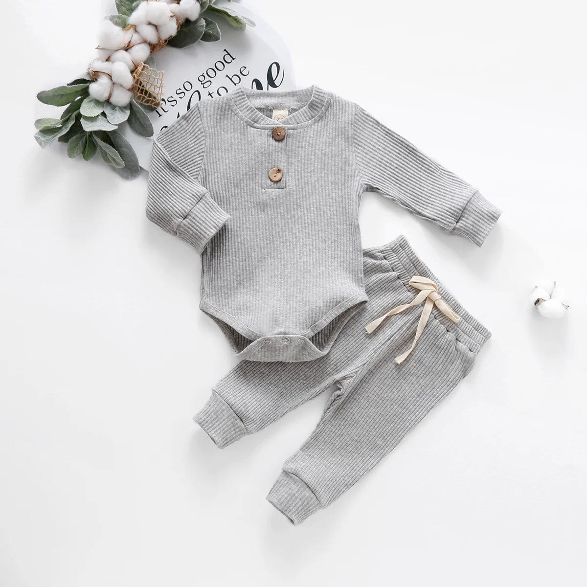 16 Colors Baby Solid Knit Sets Newborn Infant Girls Boys Fall Winter Long Sleeve Romper + Elastic Pants Toddler Outfit 0-24M