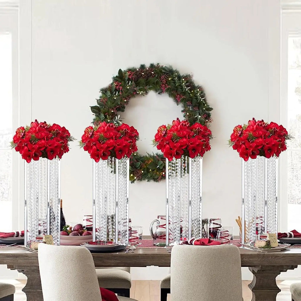 8PCS Crystal Vases for Centerpieces Acrylic Wedding Vase with Crystals Beads23.6"Floral Vase Display Holder for Birthday Party