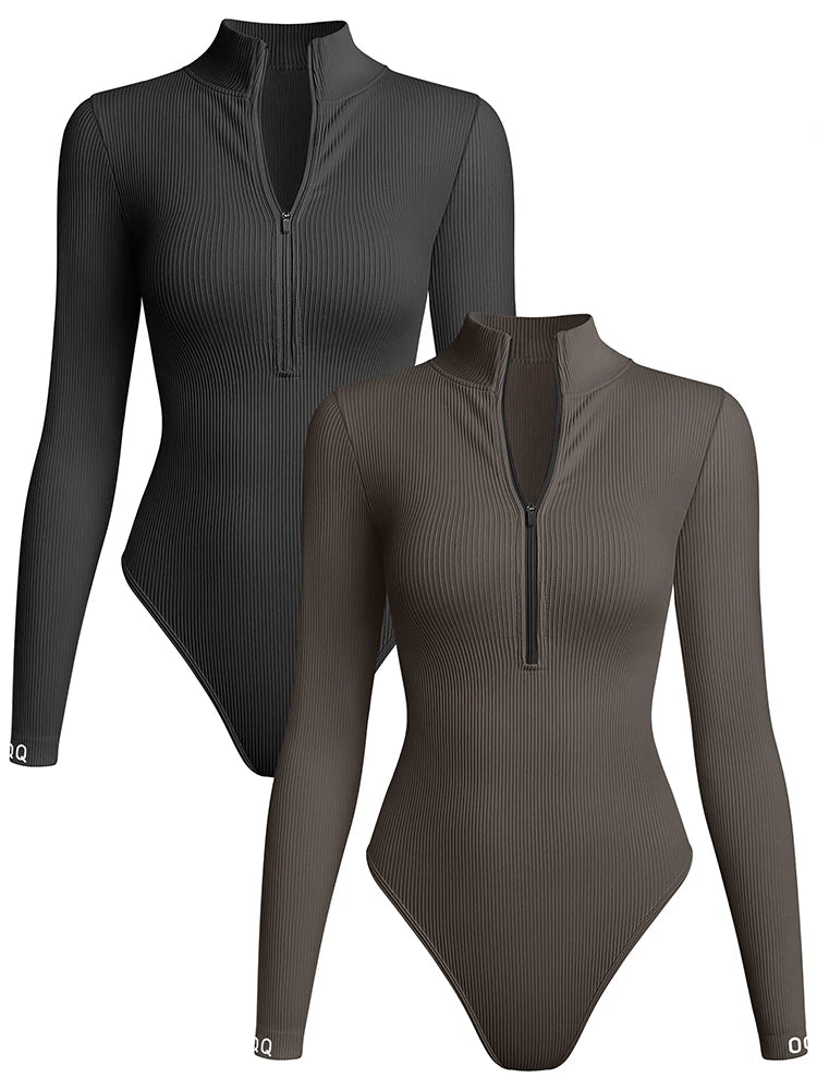 OQQ Seamless Yoga Pullover Shirts Women's Sports Fitness Long Sleeve Ribbed High Waist Tights Fitness Yoga Sports Top