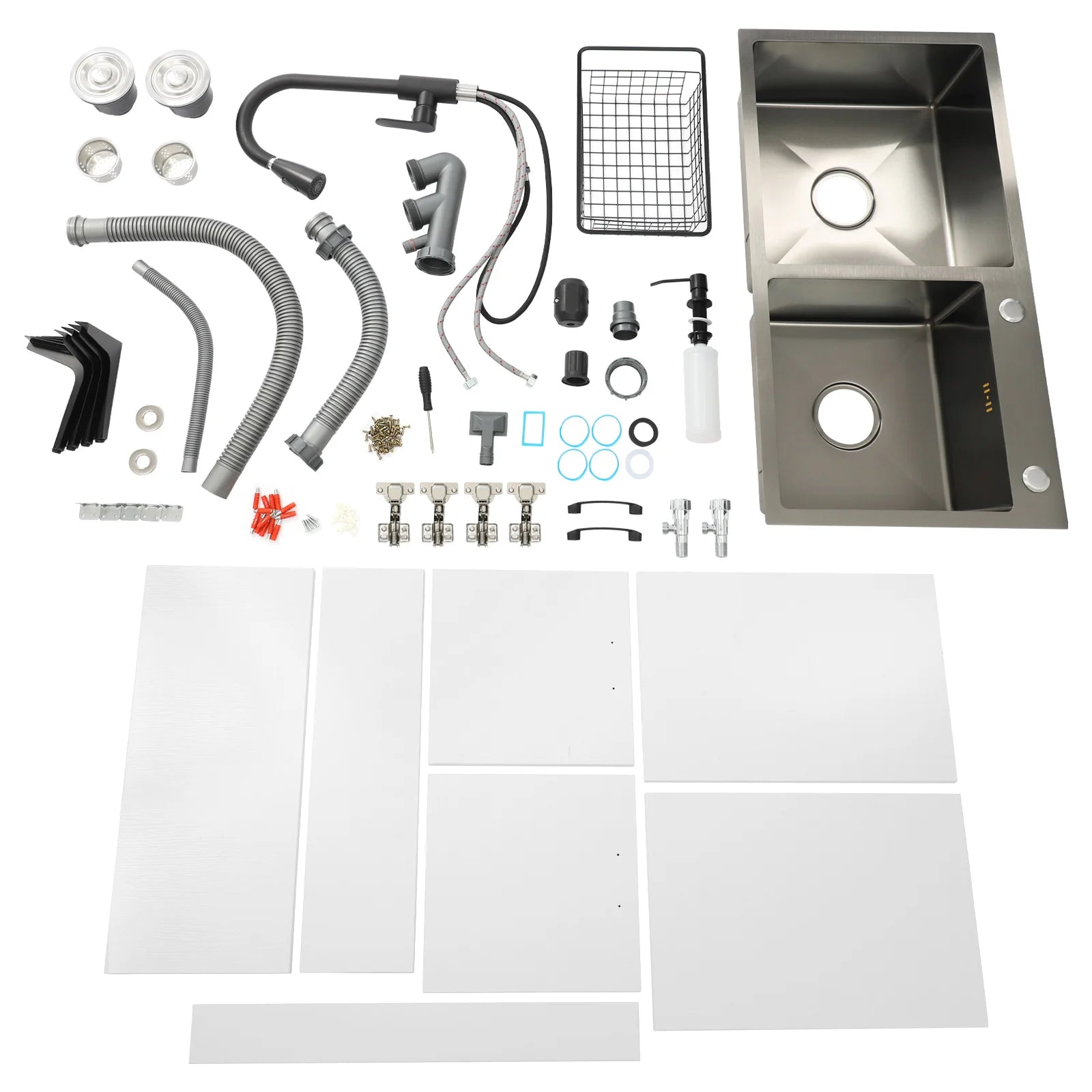 Laundry Sink with Cabinet Sink with Pull-Out Faucet and Cabinet Freestanding Kitchen Sink