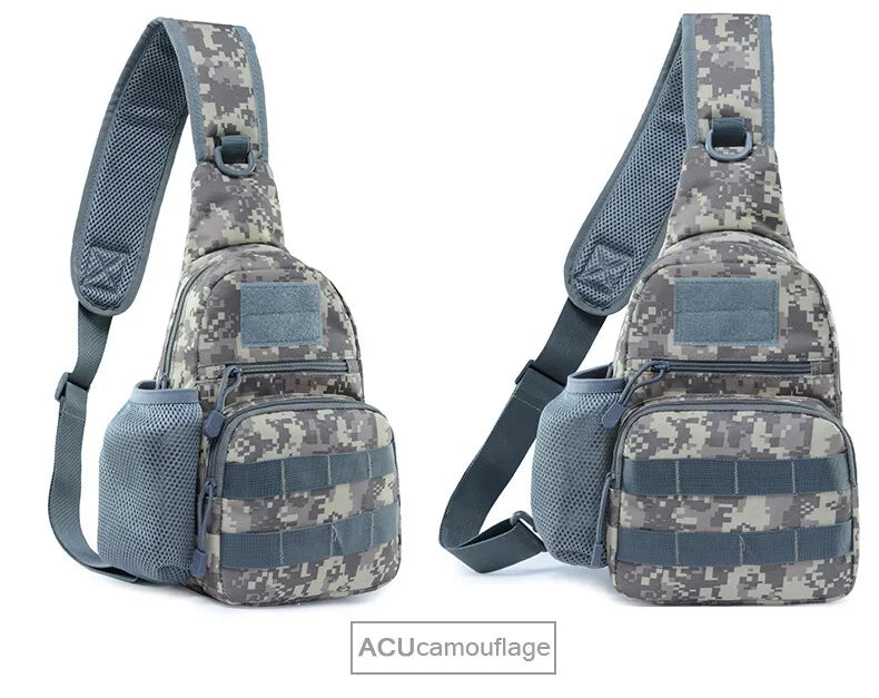 Tactical Sling Crossbody Backpack with Water Bottle Holder, MOLLE EDC Shoulder Sling Chest Bags for Travel Walk