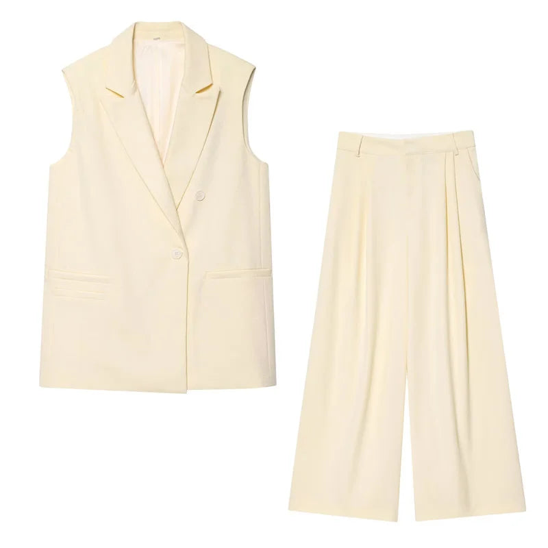 Women's Suit New Summer 2025 Yellow Sleeveless Vest Wide-leg Trousers Set Casual Commuting Personality and Fashion