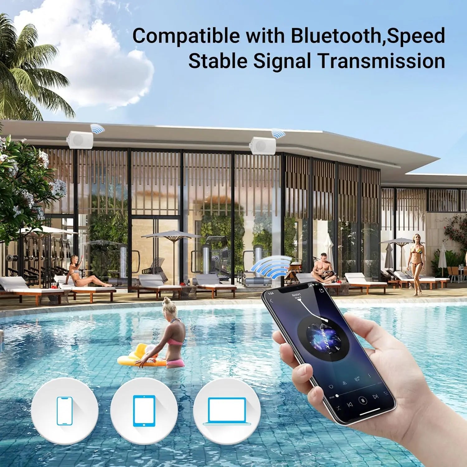 Herdio 4'' 200 Watt Outdoor Indoor Bluetooth Speakers Wall Mount Waterproof Wired Strong Bass Loudspeaker For Patio Deck Yard