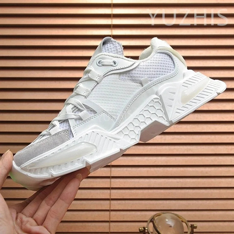 Couple Sneakers Women Lace Up Round Toe Flat Casual Shoes Patchwork Platform Running Shoes Outdoor Sports Shoes Men