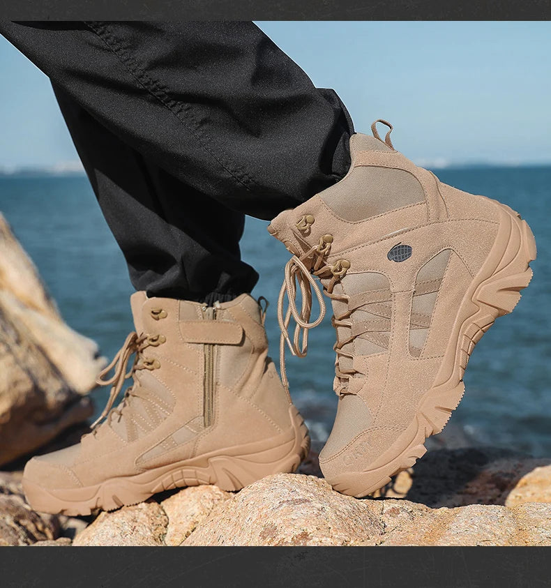 Hiking Men Shoes Mid-top Outdoor Comfortable Anti-slip Combat  Boots Men Shoes Thick-soled Sporty Keep Warm Casual Men Shoes