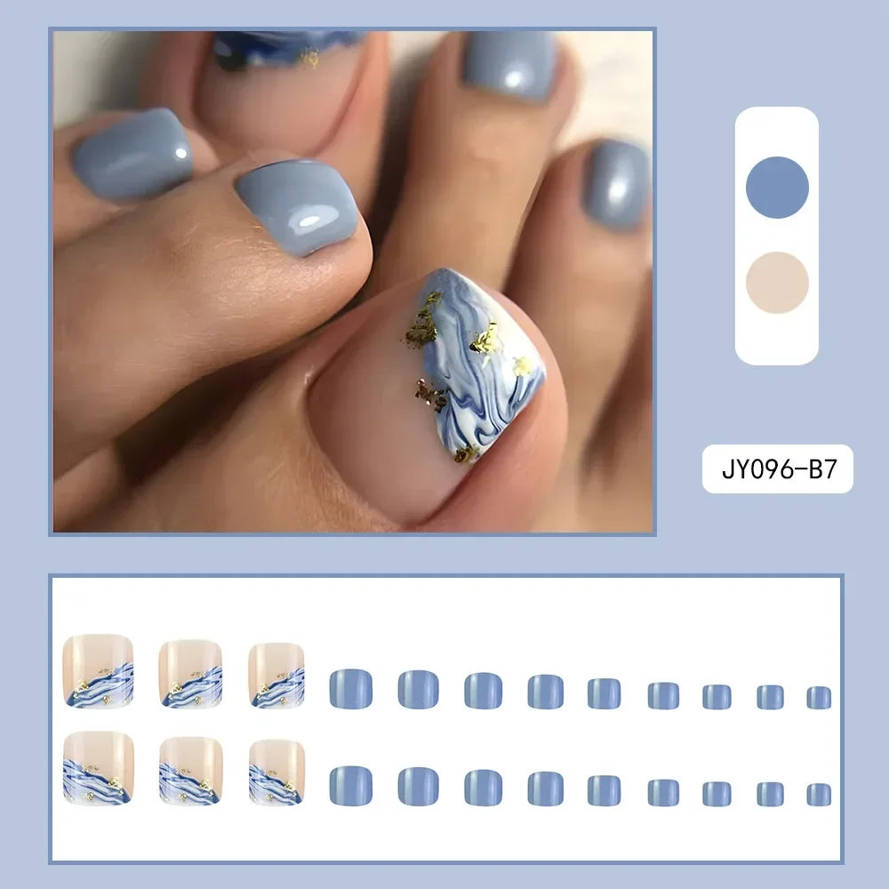 Summer Beach Toe False Nail Press on Nails 24 Pcs Fake Nails Set Shell Design Decorated Toe Nails Acrylic Stick on Toe Nail