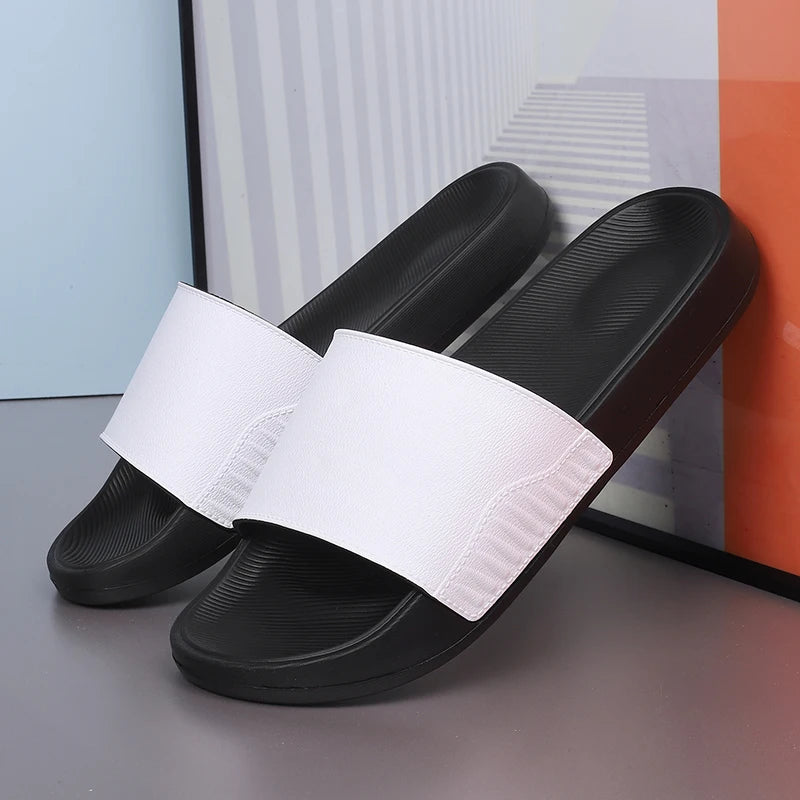 Men's EVA One-Strap Slide Sandals, Comfortable Anti-Slip Design, Sizes 39-46, Black & White, Perfect for Daily Use