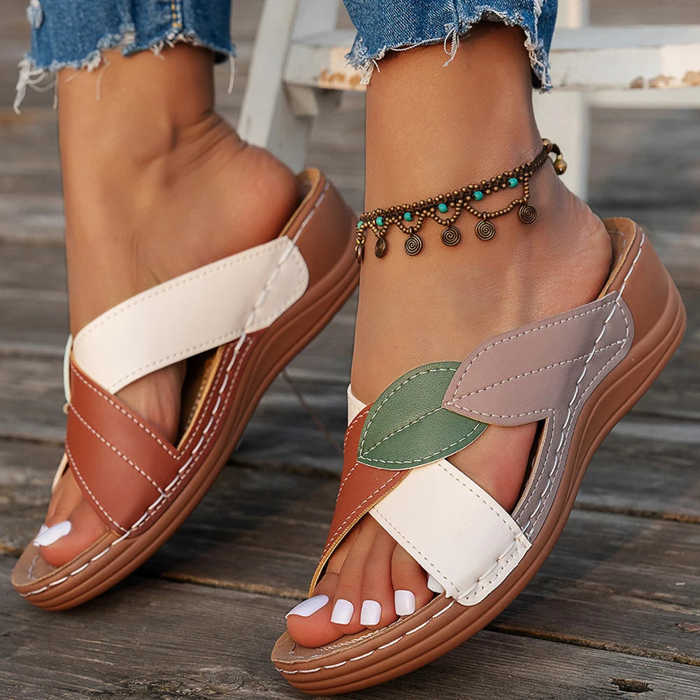 Women Summer Sandals Comfortable Ladies Wedge Sandals Breathable Wedge Slides Platform Cross Strap Slippers for Outdoor Travel