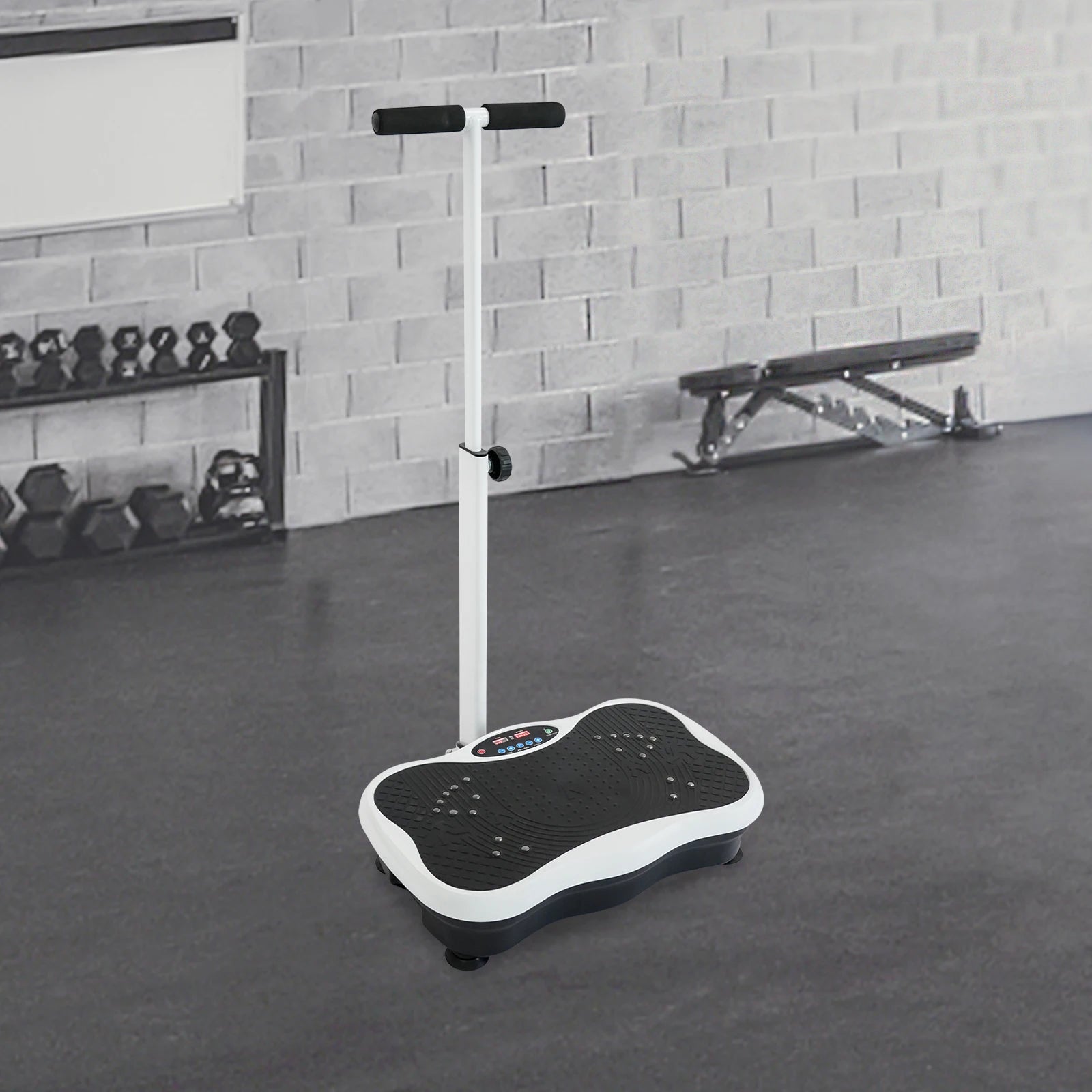 ABS Vibration Plate Exercise Machine,Black White Machine with Handrails Floorstanding Adjustable 72-100cm Modes 10 for children