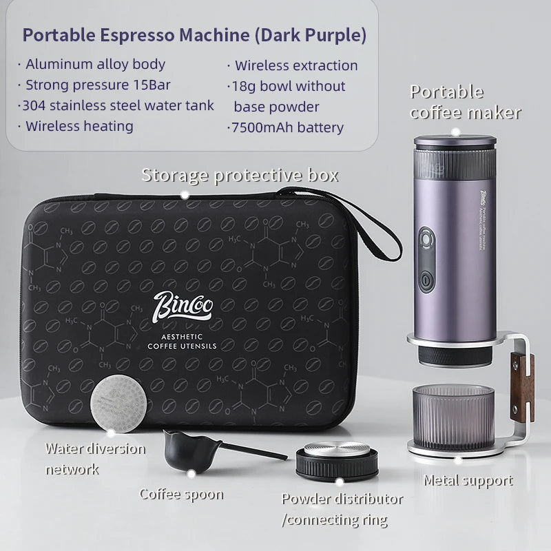 Bincoo Portable Electric Espresso Coffee Maker for Camping Wireless Heating Concentrated Extraction Coffee Machine Red Dot Award