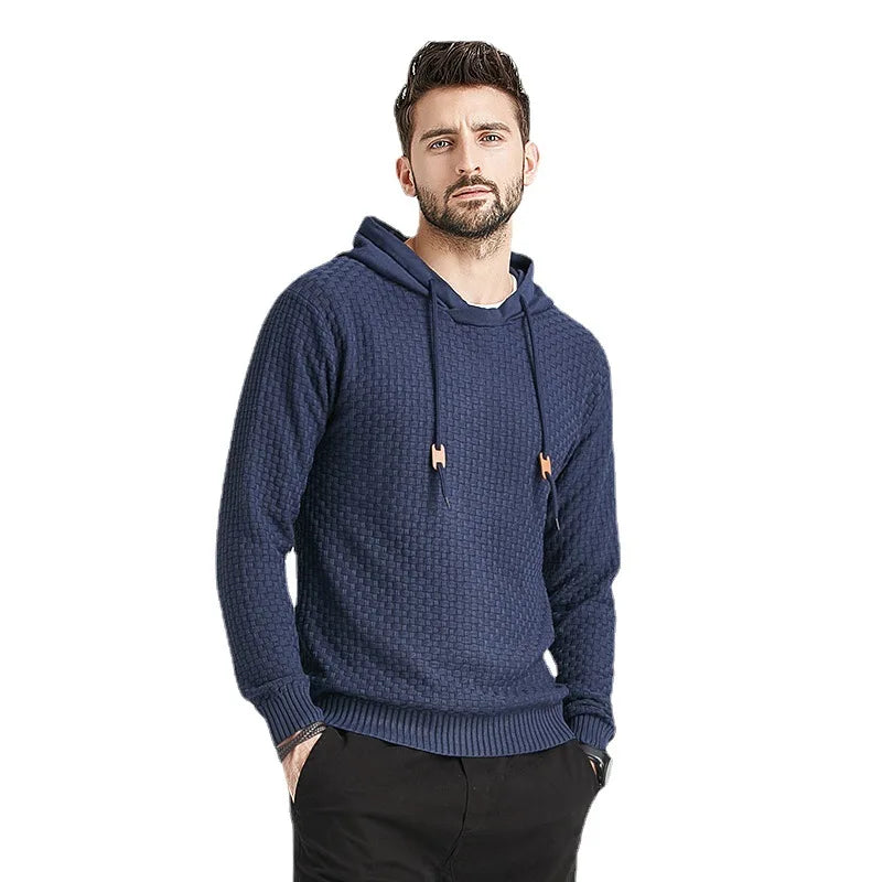 European and American Fashion Men's Hooded Long Sleeved Pullover Knitted Sweater for Spring and Autumn New Base Casual Sweater