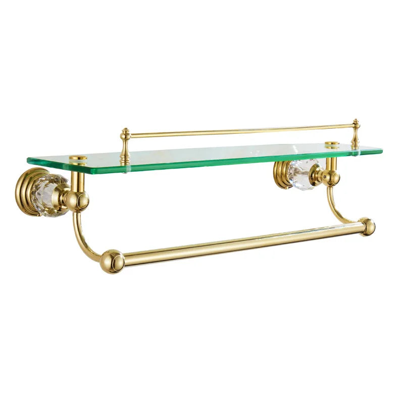 European-style Gold Glass shelf double bathroom cosmetic rack Bathroom Towel Rack Crystal hardware pendant GLY50