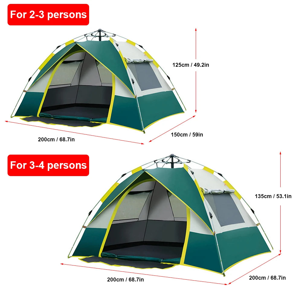 Outdoor Pop Up Tent Waterproof Portable Instant Automatic Camping Tent for 2-3/3-4 Person Family Tent Camping Backpacking 2024