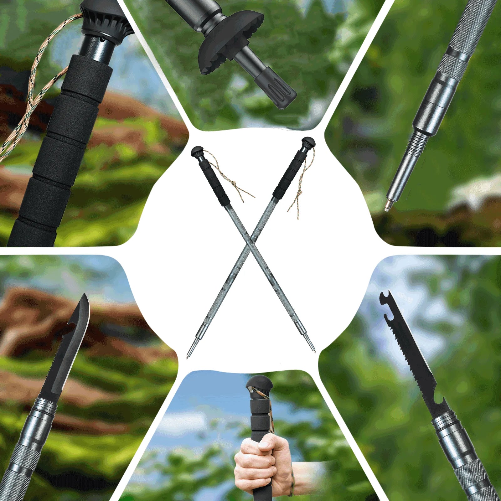 Hiking Poles Multifunctional Outdoor Hiking Camping Ultralight Tactical Set Telescopic Hiking Climbing Trekking Poles
