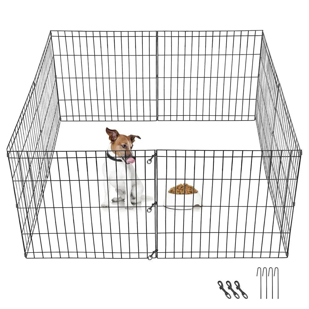 24" Tall 8 Panels Metal Dog Playpen Large Crate Fence Pet Play Pen Exercise Cage