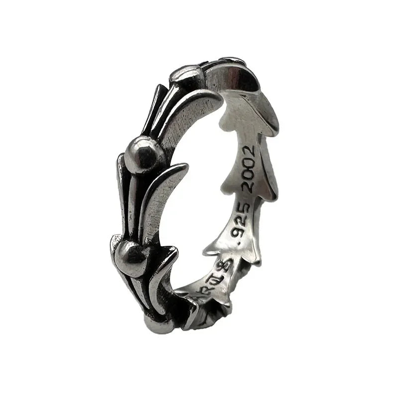 2025 Hot-selling Fashion Ring Thai Silver Retro Iris Fishbone Thin Ring No-fading Men's Medieval Niche High-end Feeling