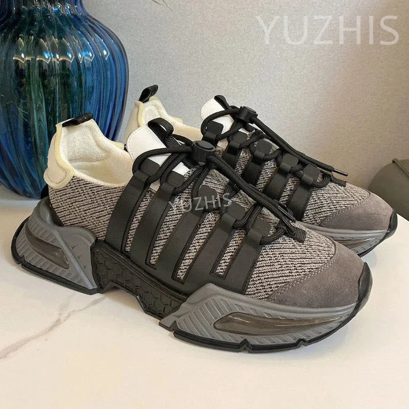 Couple Sneakers Women Lace Up Round Toe Flat Casual Shoes Patchwork Platform Running Shoes Outdoor Sports Shoes Men