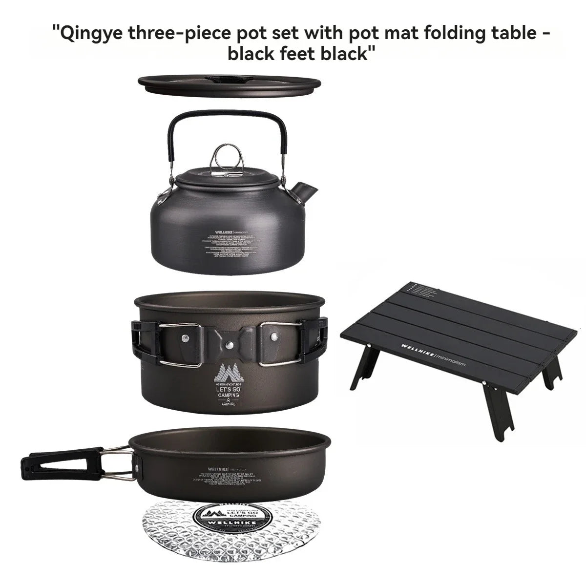 Outdoor Camping Set Pot 1-2 People Pot Portable Camping Cooker Picnic Camping Pot Kettle Frying Pan Cooking Pot, Folding Table