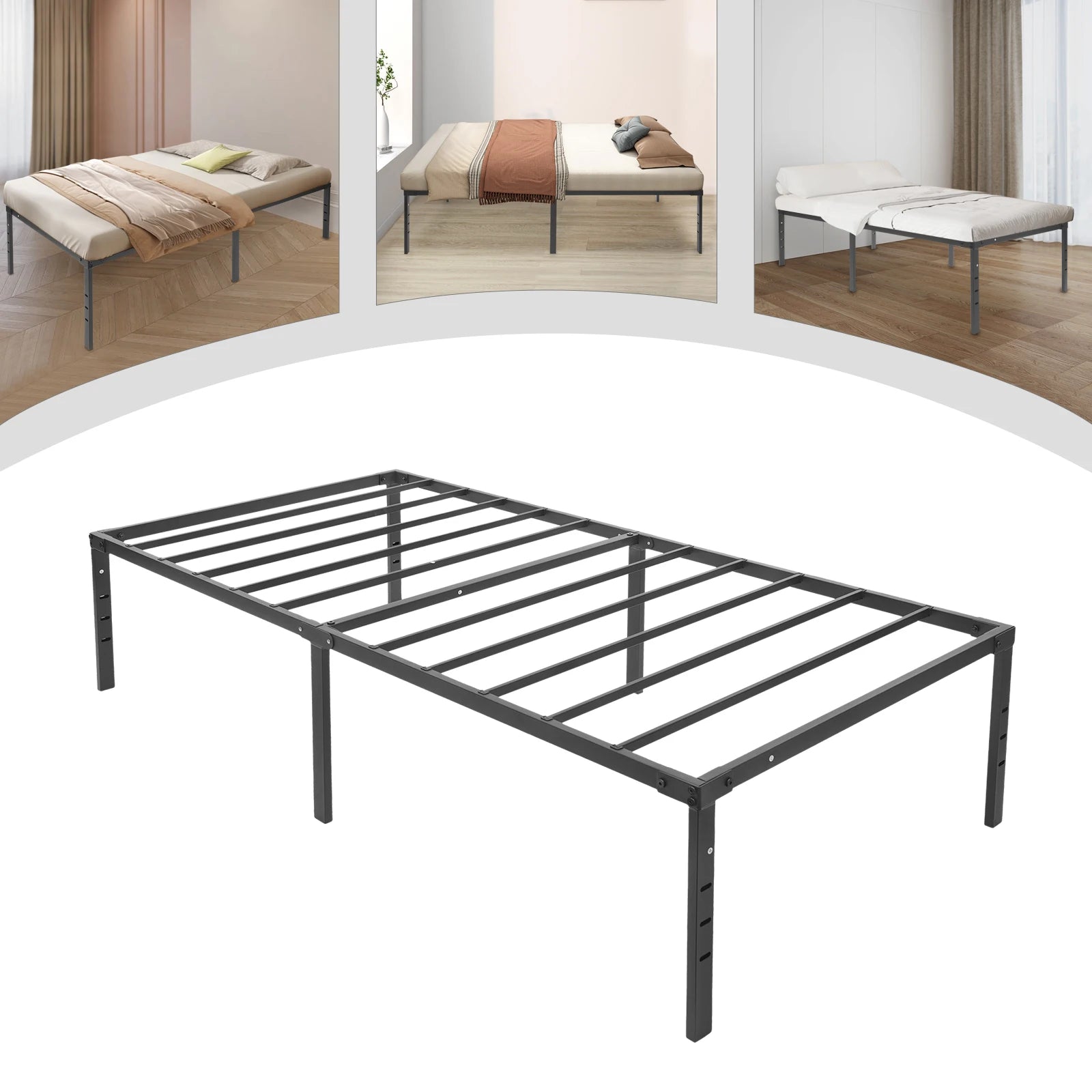 Heavy Duty Metal Bed Frame 95 x 189cm Noise Free Black Bed Frame Queen Size Easy Assembly