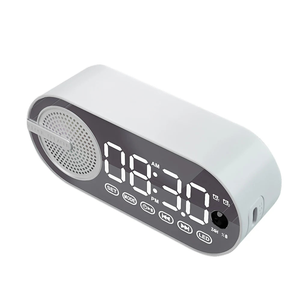 Wireless Bluetooth Speaker Small Digital Alarm Clock LED Display with Dual Alarms Human-Activated Living Room Office Decoration