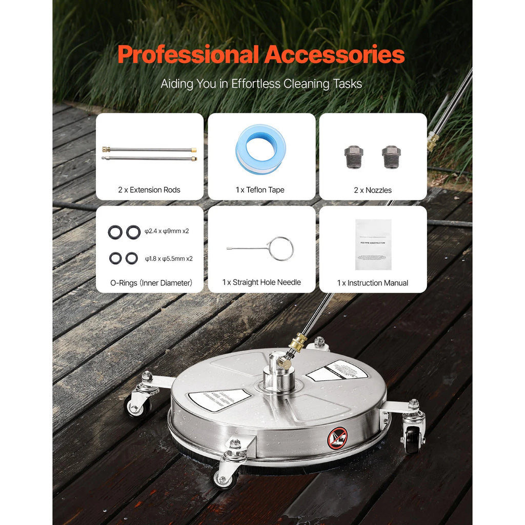 SucceBuy Pressure Washer Surface Cleaner PE/Stainless Steel Pressure Washer Attachments with 4 Wheels for Concrete Patio Deck