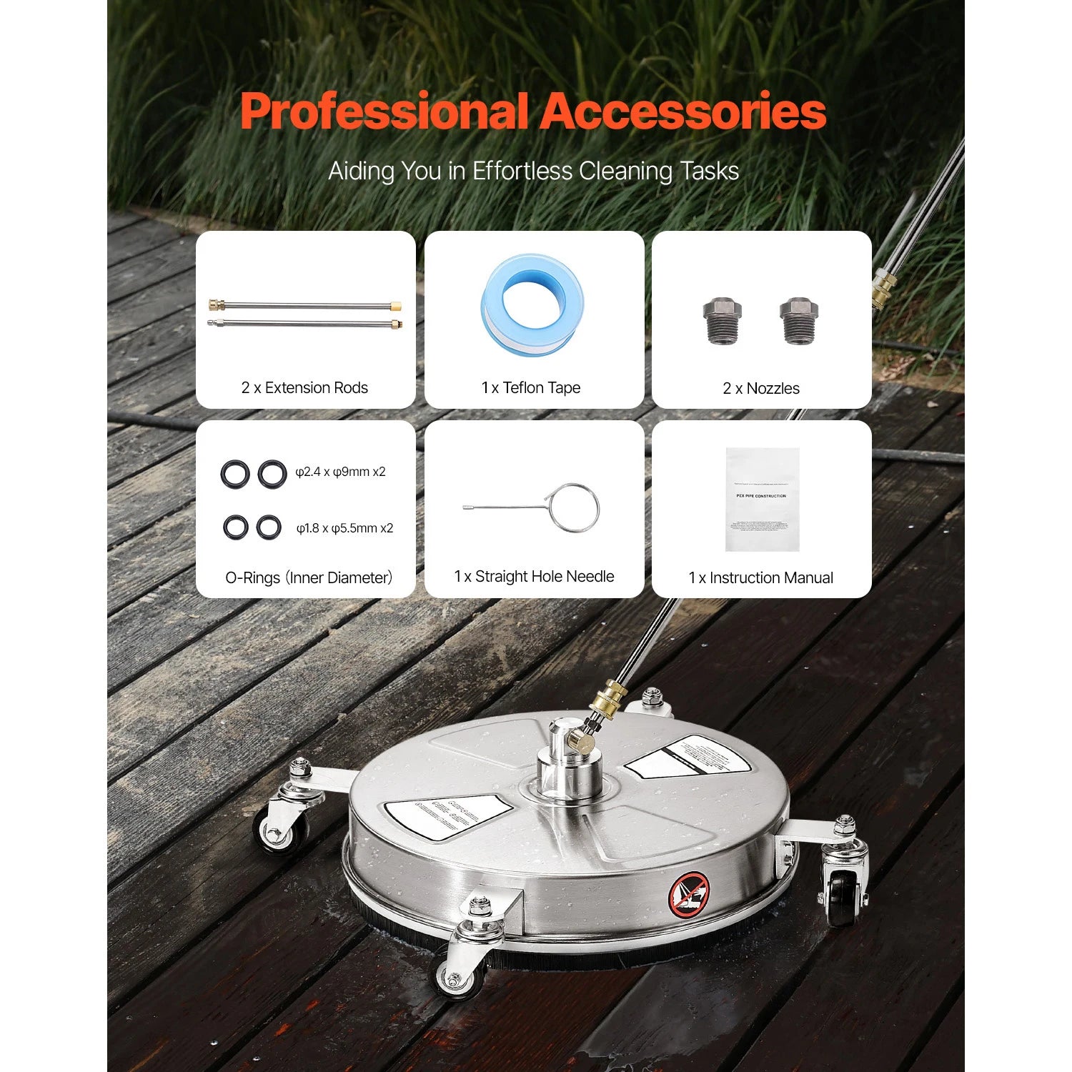 SucceBuy Pressure Washer Surface Cleaner PE/Stainless Steel Pressure Washer Attachments with 4 Wheels for Concrete Patio Deck