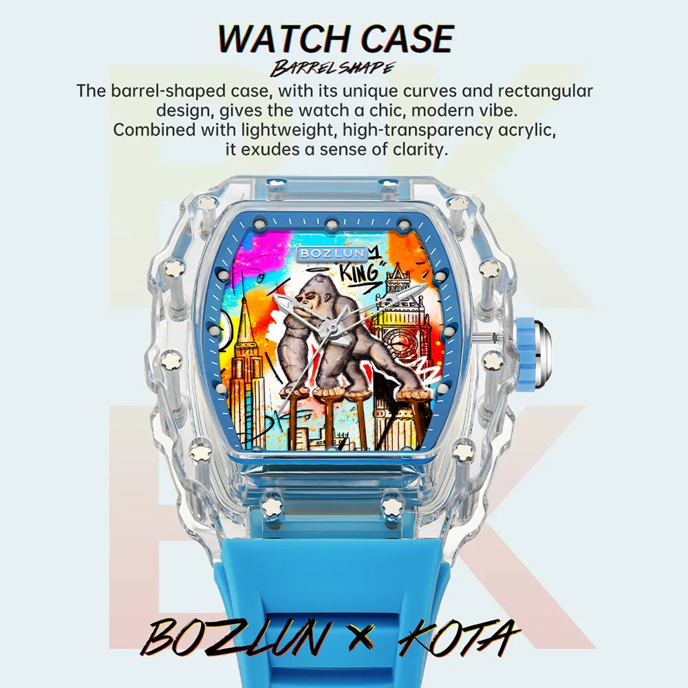 Men Mechanical Watch Transparent Case Silicone strap Luminous Calendar Wrist Watches Leisure Sports Style watches for Men