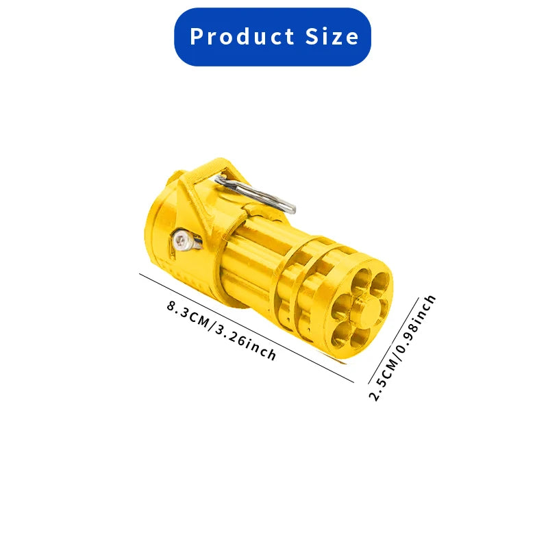 Functional Miniature Gatling Gun Keychain - BB Bullet Shooting, Plastic Material with Rotating Barrels